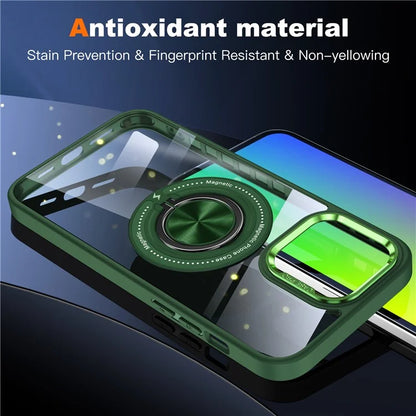For iPhone 13 Pro Max Case Magnetic Ring Kickstand PC+TPU Clear Phone Cover