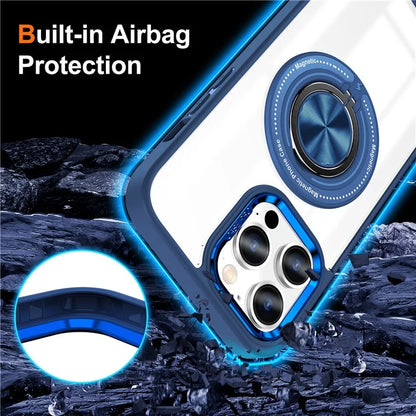 For iPhone 13 Pro Max Case Magnetic Ring Kickstand PC+TPU Clear Phone Cover