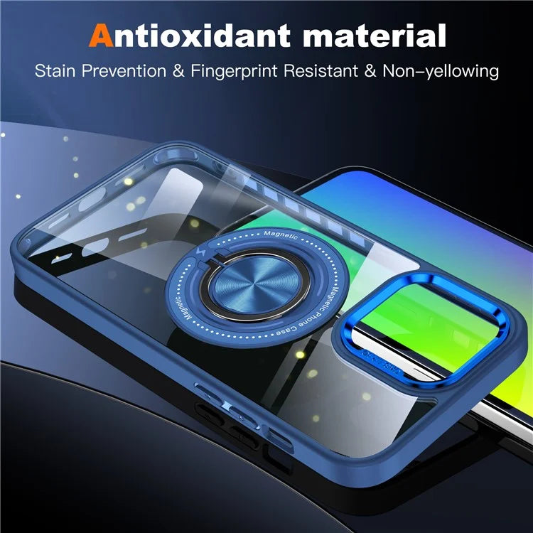 For iPhone 13 Pro Max Case Magnetic Ring Kickstand PC+TPU Clear Phone Cover