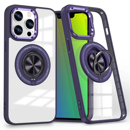 For iPhone 13 Pro Max Case Magnetic Ring Kickstand PC+TPU Clear Phone Cover