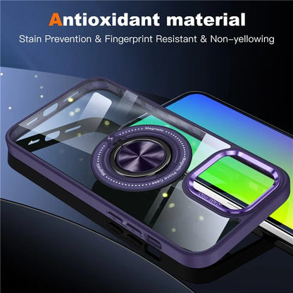 For iPhone 13 Pro Max Case Magnetic Ring Kickstand PC+TPU Clear Phone Cover
