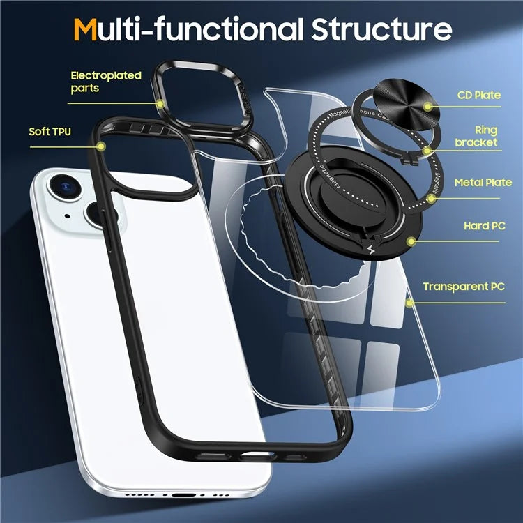 For iPhone 14 Plus Case Magnetic Kickstand TPU Frame Hard PC Clear Phone Cover