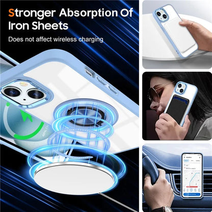 For iPhone 14 Plus Case Magnetic Kickstand TPU Frame Hard PC Clear Phone Cover