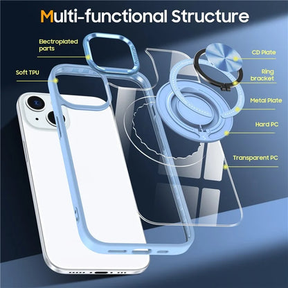 For iPhone 14 Plus Case Magnetic Kickstand TPU Frame Hard PC Clear Phone Cover