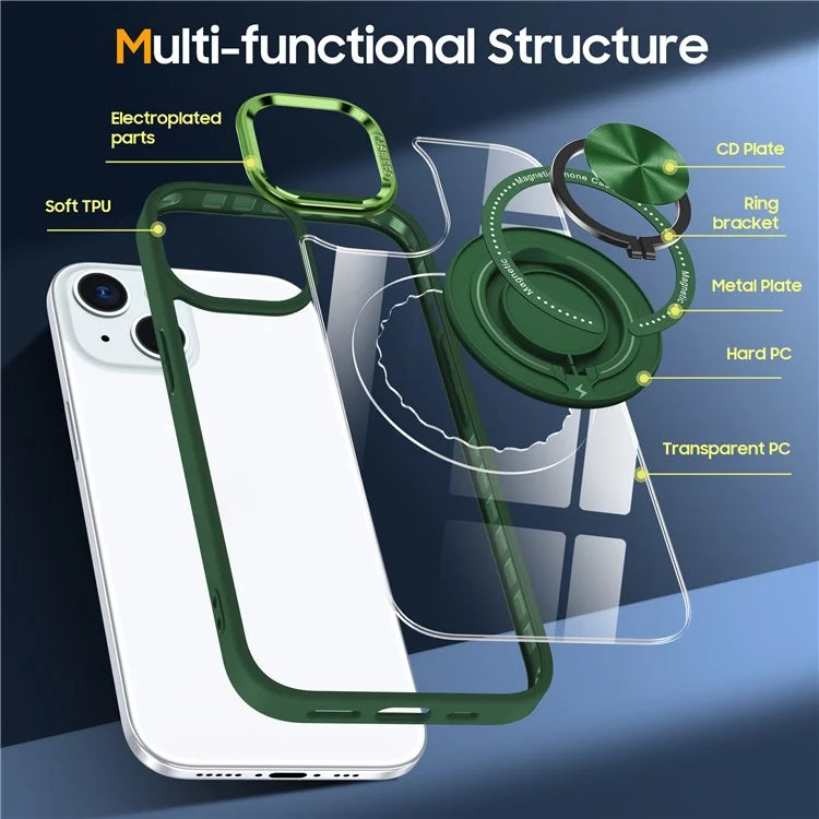 For iPhone 14 Plus Case Magnetic Kickstand TPU Frame Hard PC Clear Phone Cover