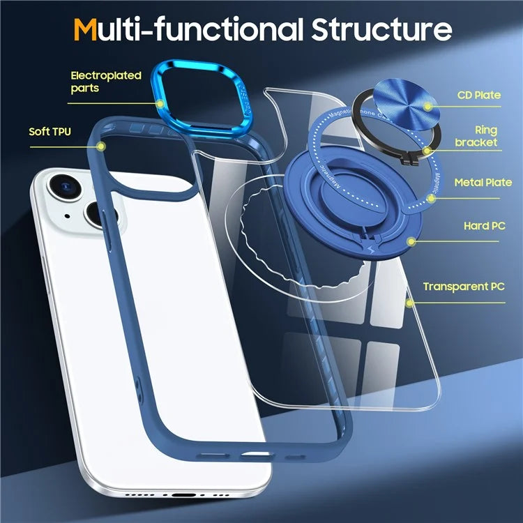 For iPhone 14 Plus Case Magnetic Kickstand TPU Frame Hard PC Clear Phone Cover
