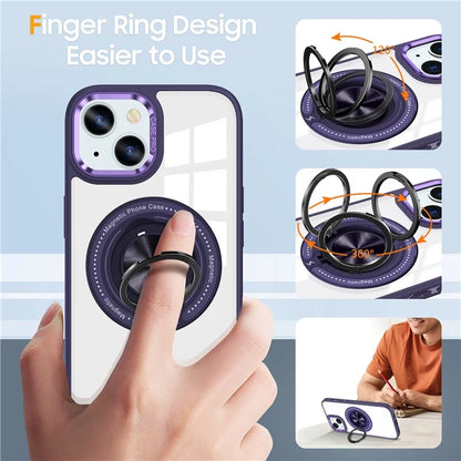 For iPhone 14 Plus Case Magnetic Kickstand TPU Frame Hard PC Clear Phone Cover
