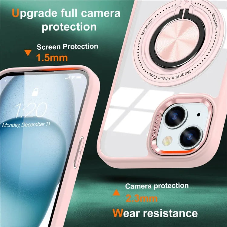 For iPhone 13  /  14 Case Compatible with MagSafe PC+TPU Kickstand Clear Phone Cover