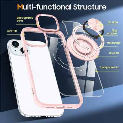 For iPhone 13  /  14 Case Compatible with MagSafe PC+TPU Kickstand Clear Phone Cover