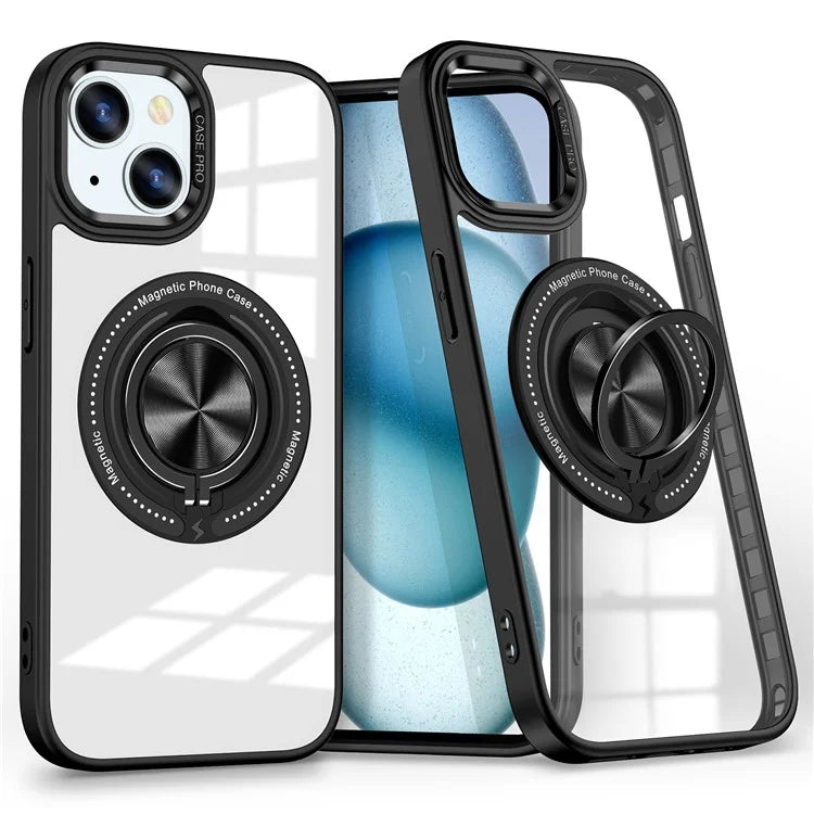 For iPhone 13  /  14 Case Compatible with MagSafe PC+TPU Kickstand Clear Phone Cover