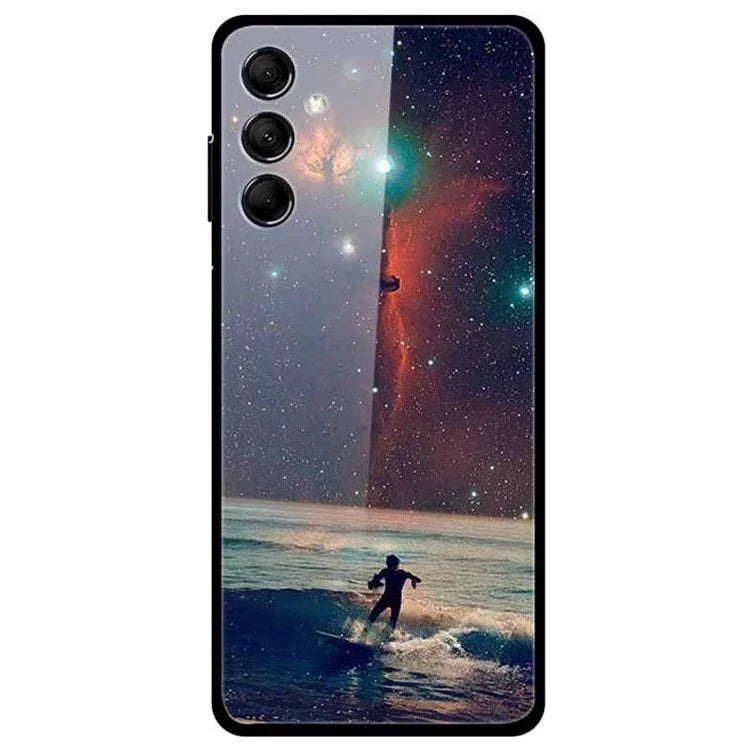 For Samsung Galaxy M14 5G Case Anti-Scratch Tempered Glass Pattern Phone Cover
