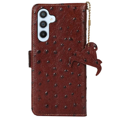For Samsung Galaxy S24 FE Case RFID Blocking Genuine Cow Phone Case Ostrich Texture