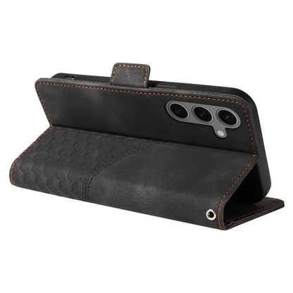 For Samsung Galaxy S24+ Case Wallet Leather Phone Cover Rhombus Starry Pattern