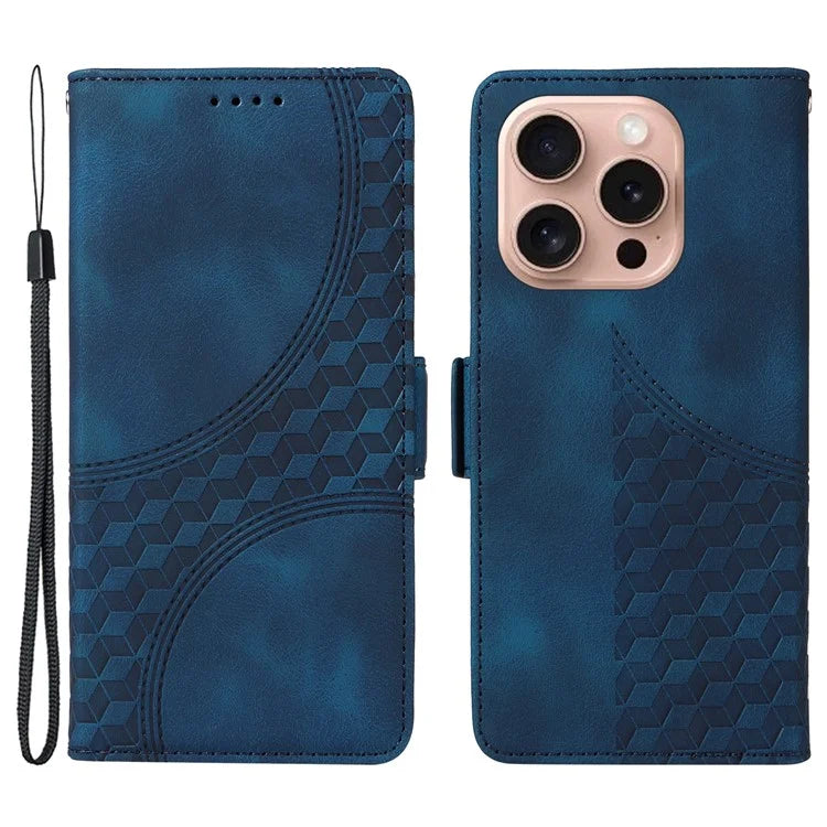 For iPhone 16 Pro Case Rhombus Starry Leather Wallet Flip Phone Cover