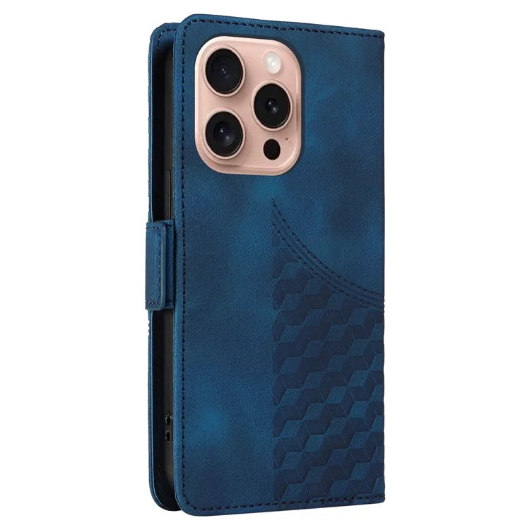 For iPhone 16 Pro Case Rhombus Starry Leather Wallet Flip Phone Cover