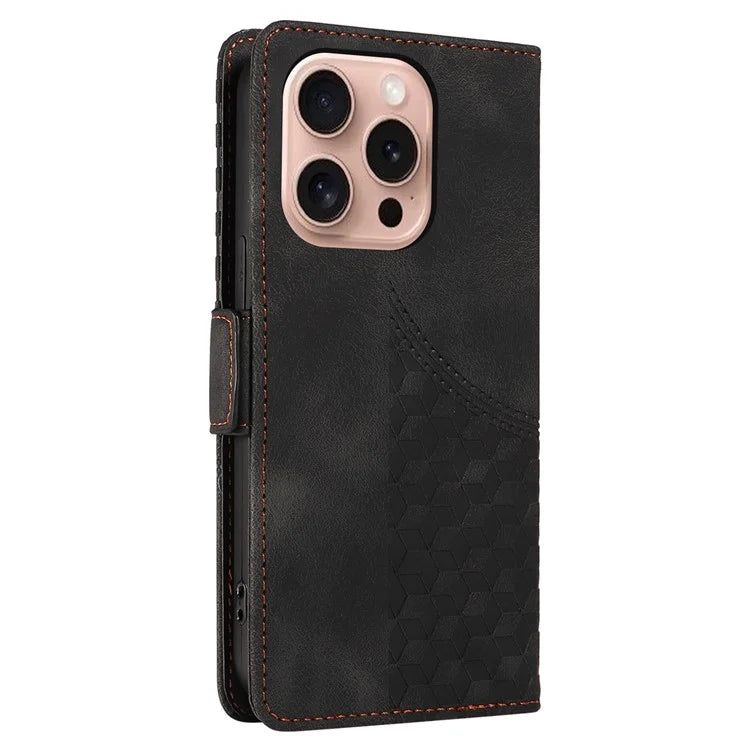 For iPhone 16 Pro Case Rhombus Starry Leather Wallet Flip Phone Cover
