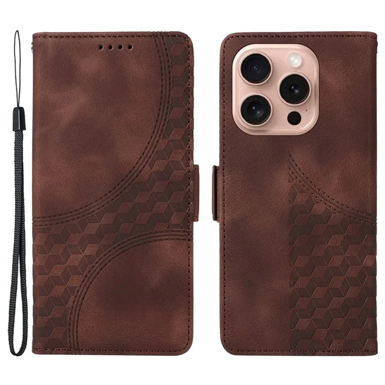 For iPhone 16 Pro Case Rhombus Starry Leather Wallet Flip Phone Cover
