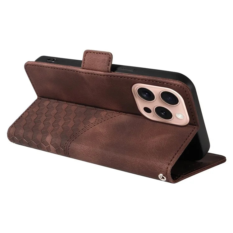 For iPhone 16 Pro Case Rhombus Starry Leather Wallet Flip Phone Cover