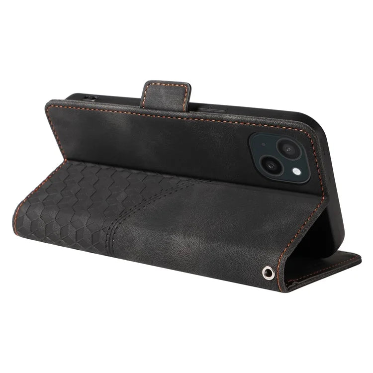 For iPhone 15 Plus Wallet Case Rhombus Starry Phone Leather Cover