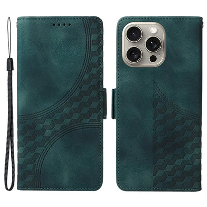 For iPhone 15 Pro Max Case with Strap Rhombus Starry Leather Phone Cover