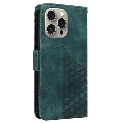 For iPhone 15 Pro Max Case with Strap Rhombus Starry Leather Phone Cover