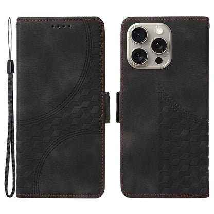 For iPhone 15 Pro Max Case with Strap Rhombus Starry Leather Phone Cover