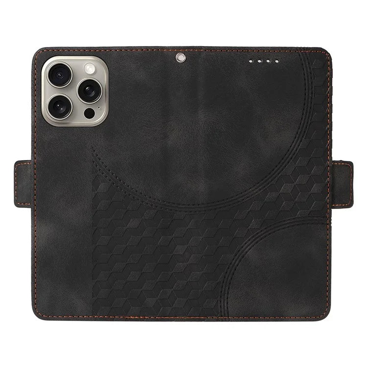 For iPhone 15 Pro Max Case with Strap Rhombus Starry Leather Phone Cover