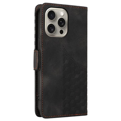 For iPhone 15 Pro Max Case with Strap Rhombus Starry Leather Phone Cover