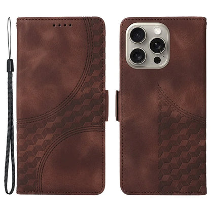 For iPhone 15 Pro Max Case with Strap Rhombus Starry Leather Phone Cover