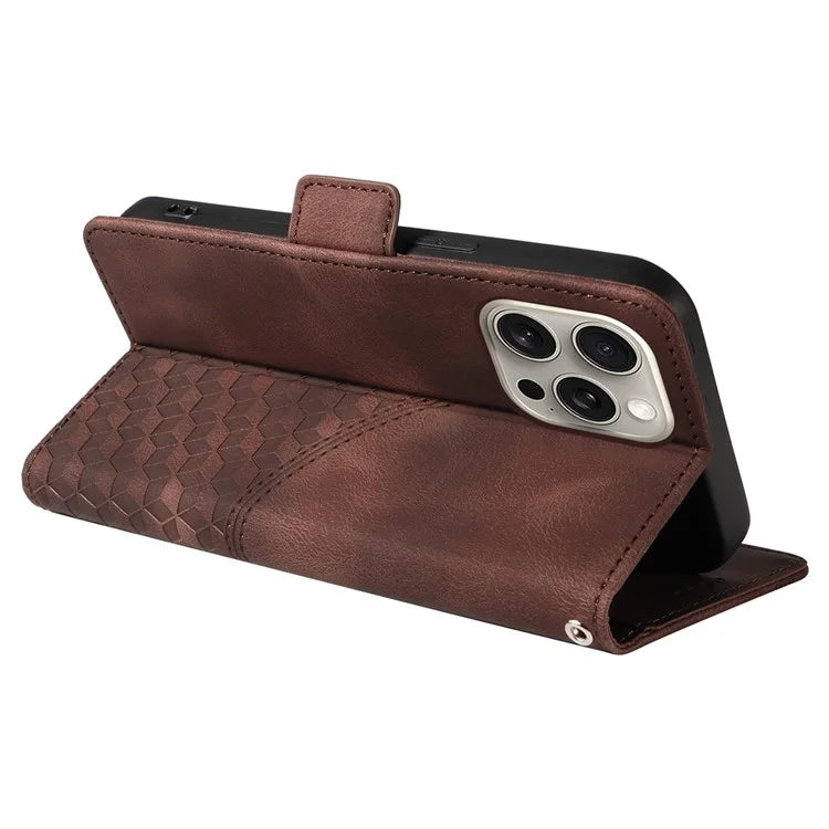 For iPhone 15 Pro Max Case with Strap Rhombus Starry Leather Phone Cover