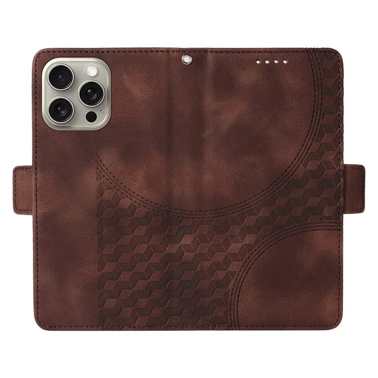 For iPhone 15 Pro Max Case with Strap Rhombus Starry Leather Phone Cover