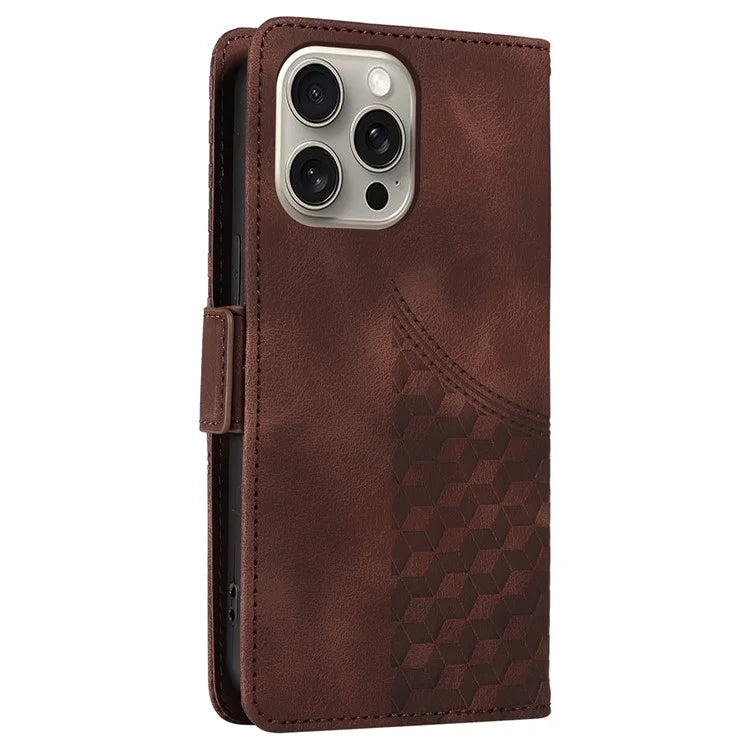 For iPhone 15 Pro Max Case with Strap Rhombus Starry Leather Phone Cover