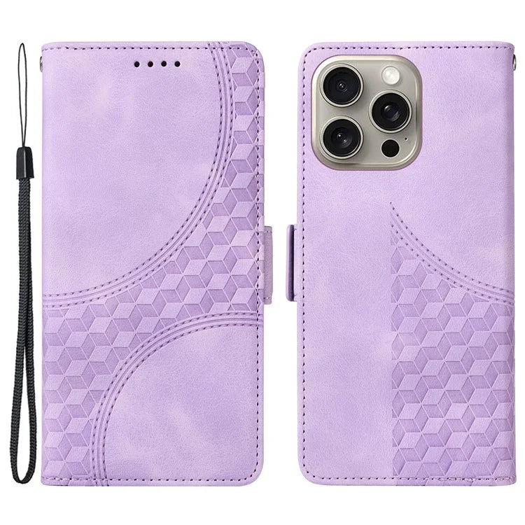 For iPhone 15 Pro Max Case with Strap Rhombus Starry Leather Phone Cover