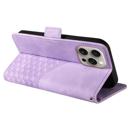 For iPhone 15 Pro Max Case with Strap Rhombus Starry Leather Phone Cover