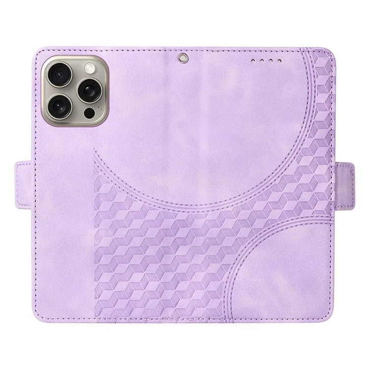 For iPhone 15 Pro Max Case with Strap Rhombus Starry Leather Phone Cover