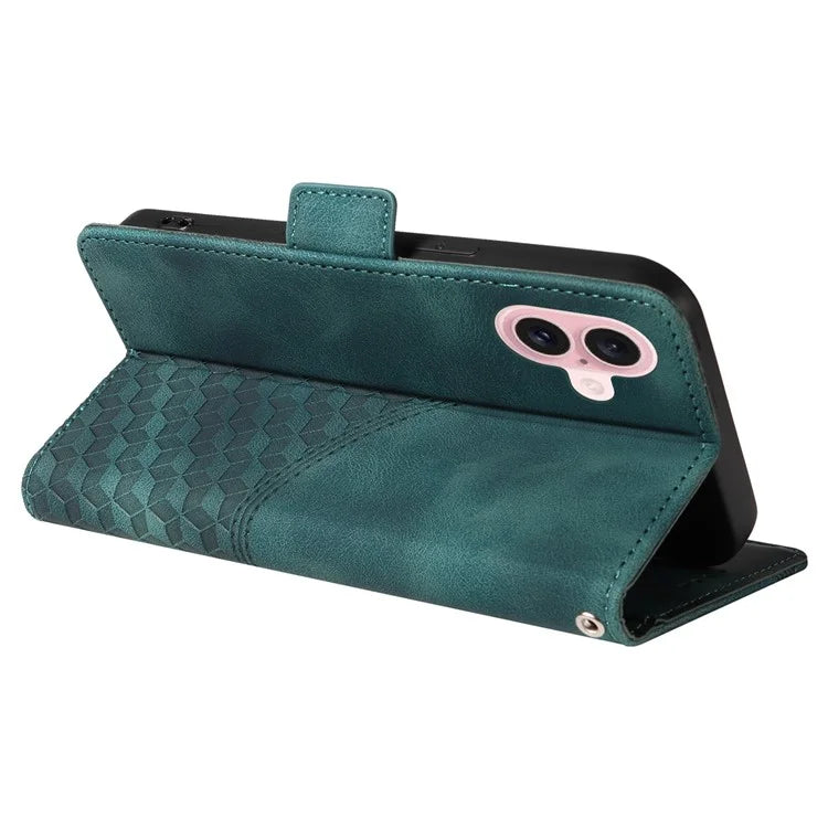 For iPhone 16 Case Rhombus Starry Wallet Stand Leather Phone Cover