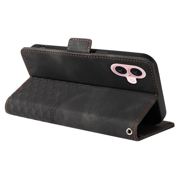 For iPhone 16 Case Rhombus Starry Wallet Stand Leather Phone Cover