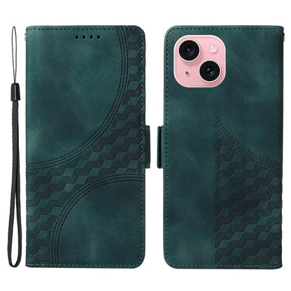 For iPhone 15 Case PU Leather Rhombus Starry Phone Wallet Cover