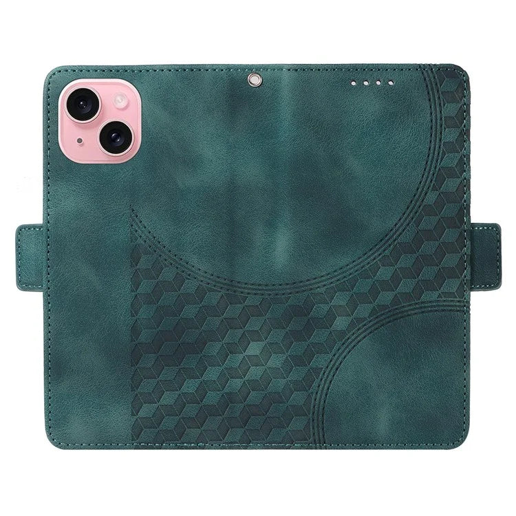 For iPhone 15 Case PU Leather Rhombus Starry Phone Wallet Cover
