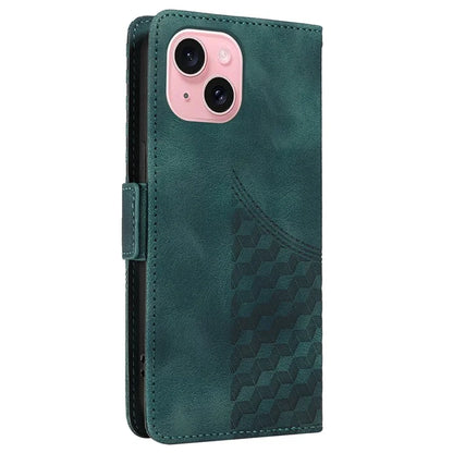 For iPhone 15 Case PU Leather Rhombus Starry Phone Wallet Cover