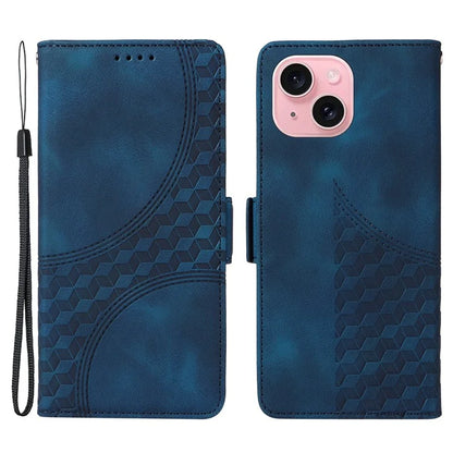 For iPhone 15 Case PU Leather Rhombus Starry Phone Wallet Cover