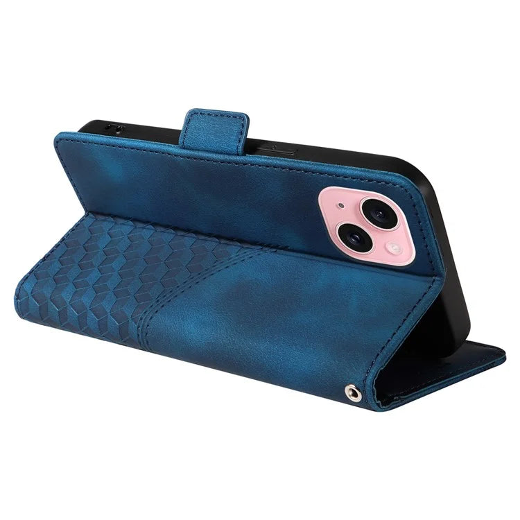 For iPhone 15 Case PU Leather Rhombus Starry Phone Wallet Cover