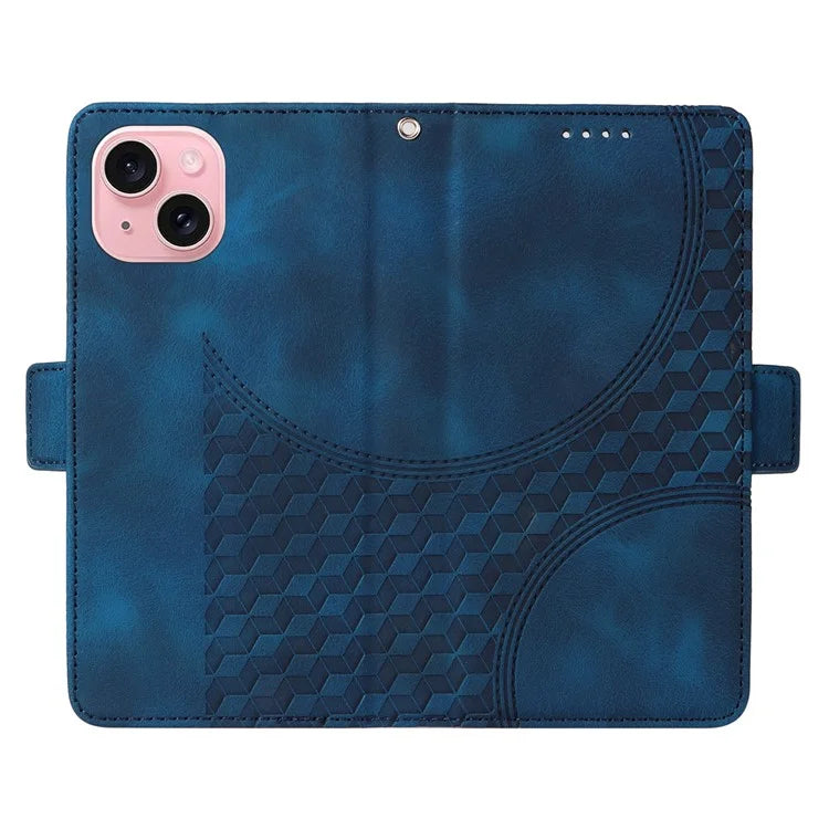 For iPhone 15 Case PU Leather Rhombus Starry Phone Wallet Cover
