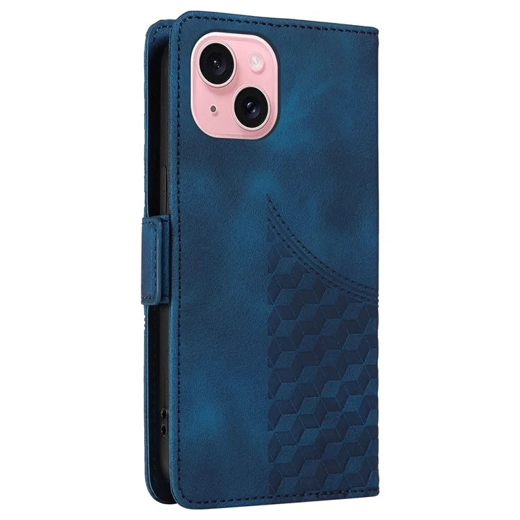 For iPhone 15 Case PU Leather Rhombus Starry Phone Wallet Cover