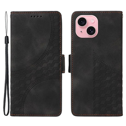 For iPhone 15 Case PU Leather Rhombus Starry Phone Wallet Cover