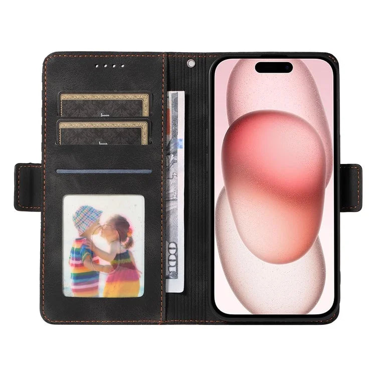 For iPhone 15 Case PU Leather Rhombus Starry Phone Wallet Cover