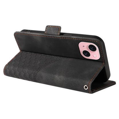 For iPhone 15 Case PU Leather Rhombus Starry Phone Wallet Cover