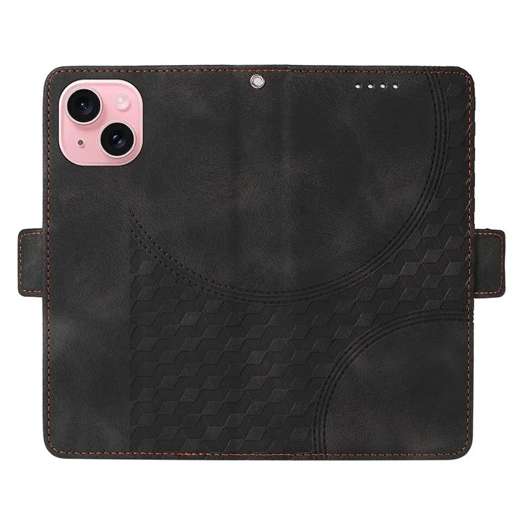 For iPhone 15 Case PU Leather Rhombus Starry Phone Wallet Cover