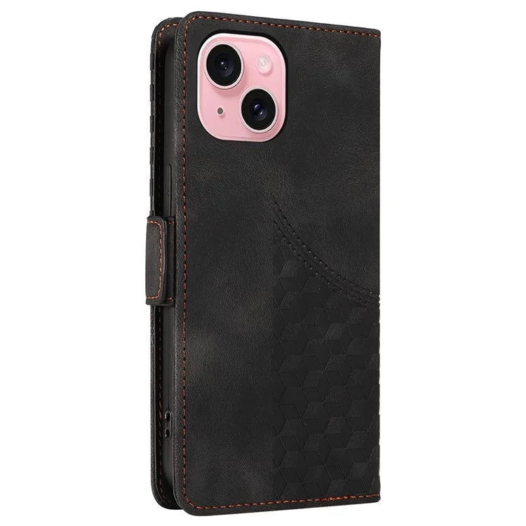 For iPhone 15 Case PU Leather Rhombus Starry Phone Wallet Cover