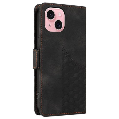 For iPhone 15 Case PU Leather Rhombus Starry Phone Wallet Cover